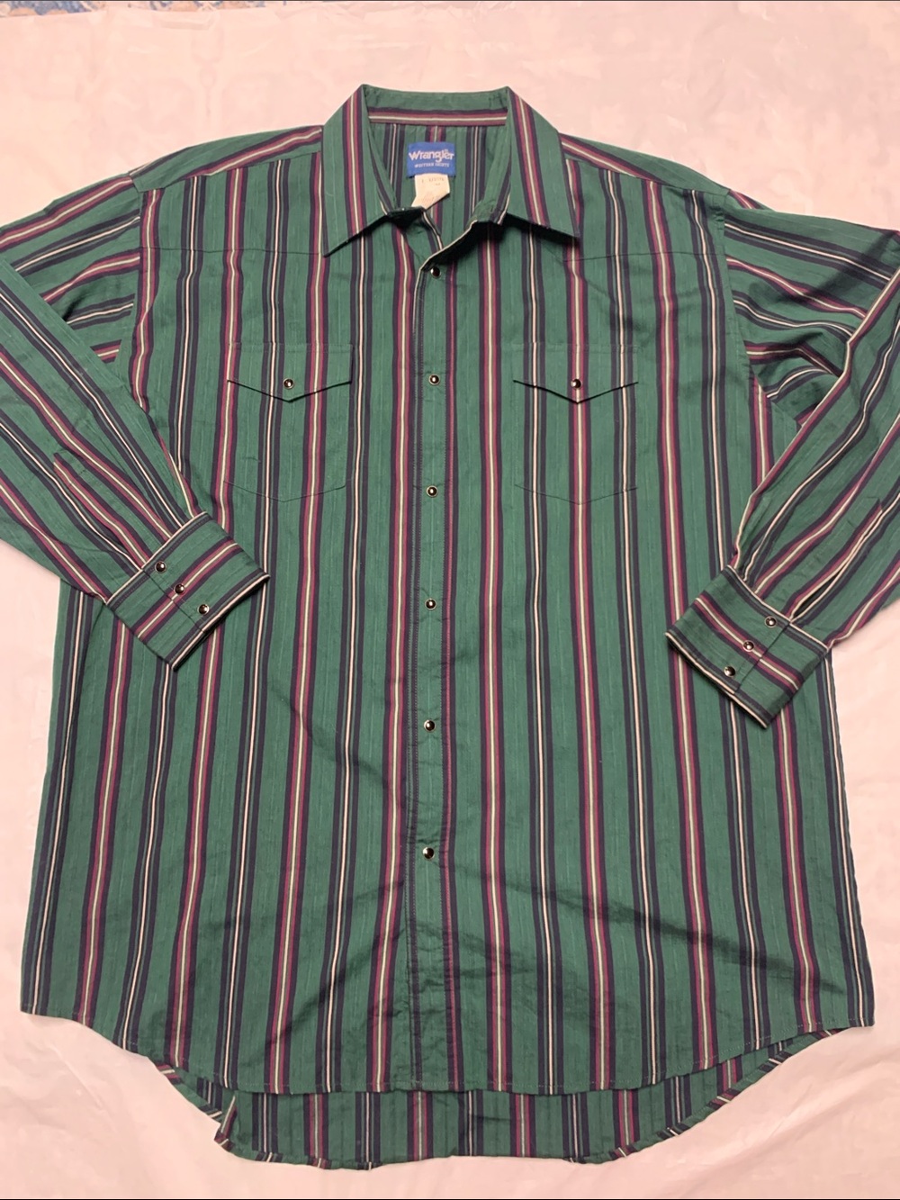 Wrangler Vintage Green Striped Pearl Snap Western Cowboy Rodeo Shirt Sz XXL